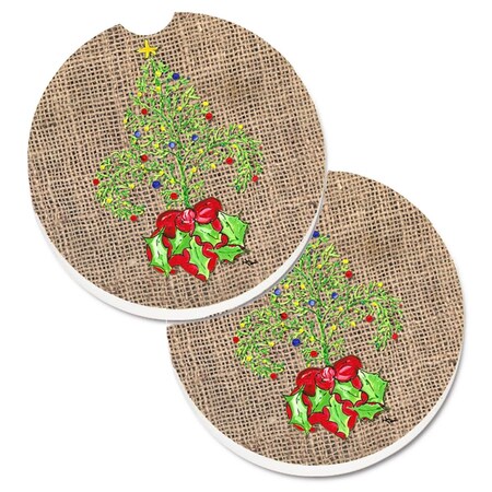 Carolines Treasures Christmas Tree Fleur De Lis Set of 2 Cup Holder Car Coaster 8745CARC